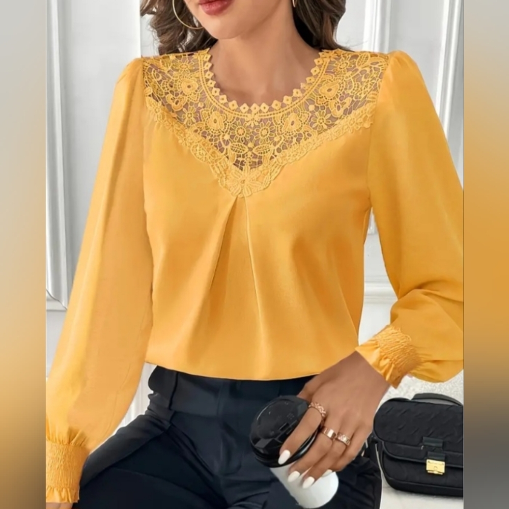 Elegant Yellow Lace Women's Top